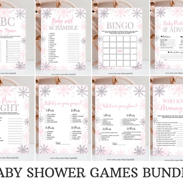 Snowflake Baby Shower Games Bundle, A little snowflake is on the way Game package Baby Shower Game Pack, Winter Instant Download