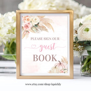 Pumpkin Baby Shower Guest Book Sign Boho Little Pumpkin 8x10 Please Sign Our Guest Book Sign Printable Digital Instant Download PB05