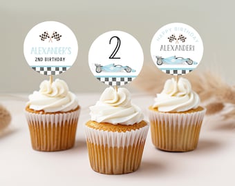 Editable Two fast Birthday Cupcake toppers Racecar Party Cake toppers Racing car Vintage Template printable Instant Digital download FA06