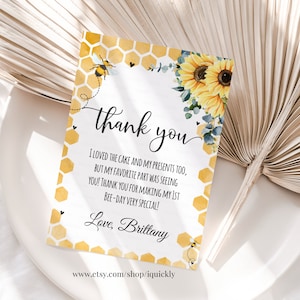 Anniversaire d'abeille modifiable Carte de remerciement Honey Bee Sunflower Note card So sweet to bee one Modèle imprimable Téléchargement instantané BEE013