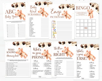Teddy Bear Baby Shower Games,Boy Baby Shower Game Bundle,Bear Themed Bingo The price is right Instant Download Digital