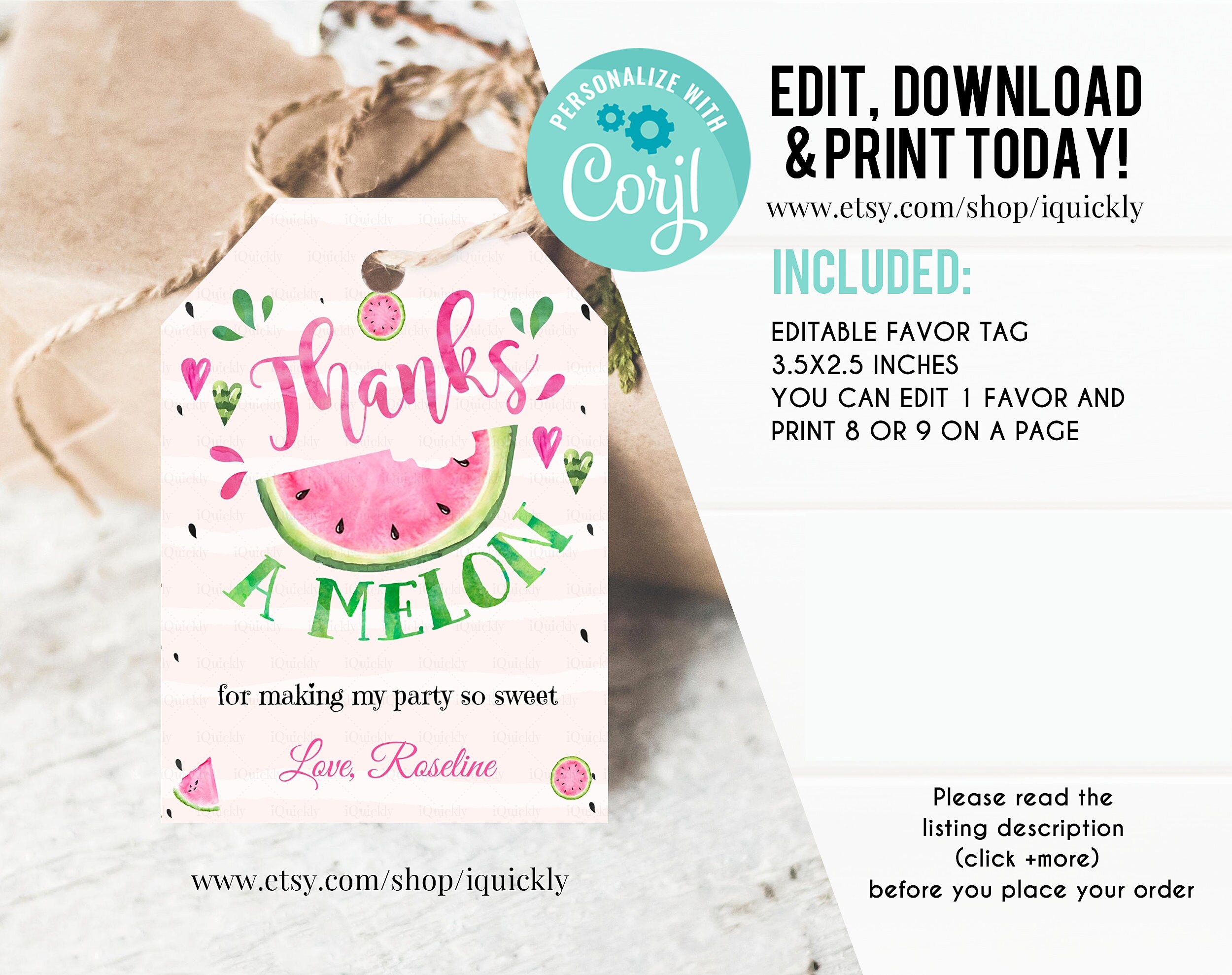 Editable Watermelon Party Package, One in a Melon Party Decorations ...