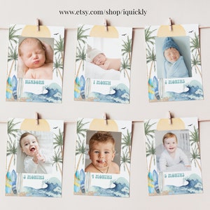 Editable The Big One Surf First Birthday Monthly Photo Banner Beach First Year Surfer Birthday Theme Printable 1st Download