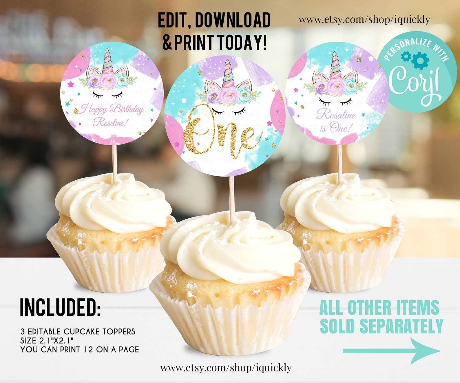 Printable Unicorn Cupcake Toppers