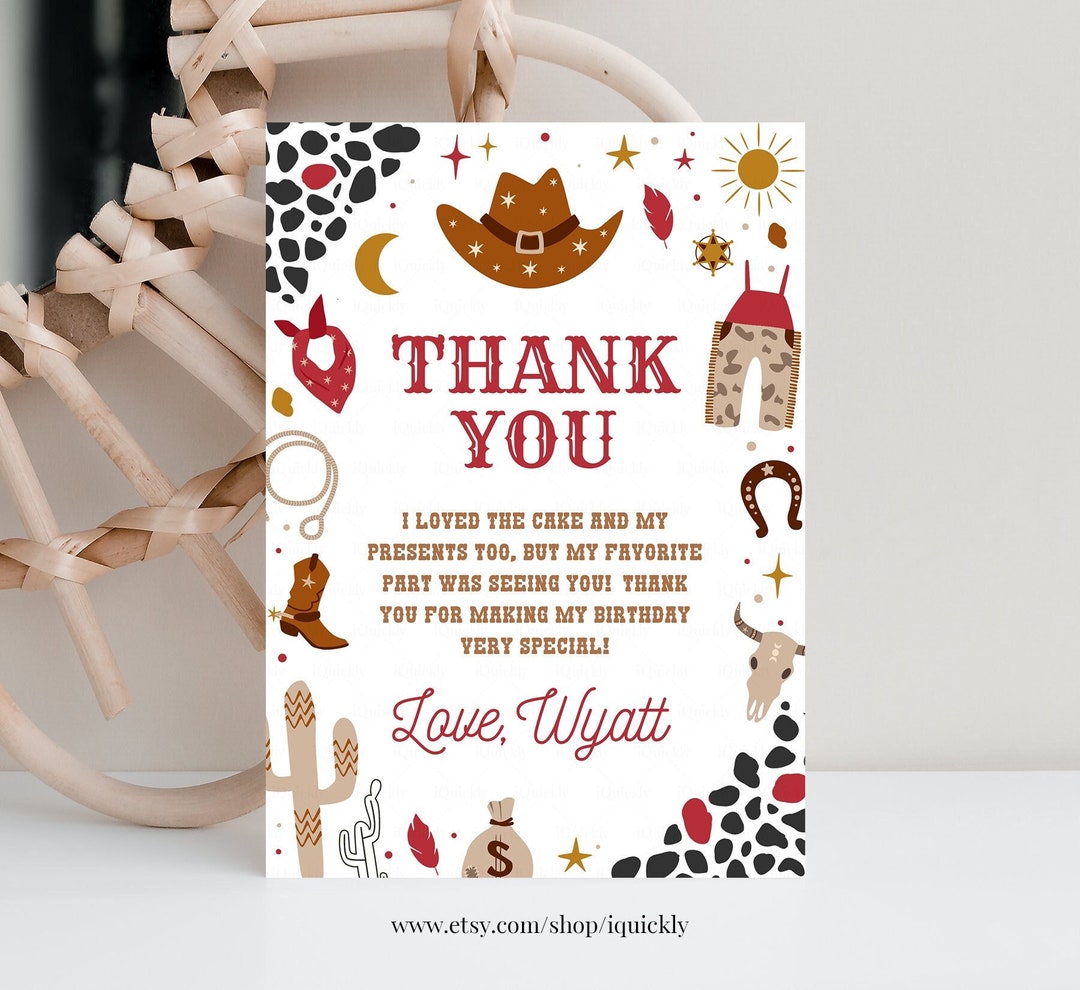 Editable My First Rodeo Thank You Card Cowboy Birthday Invite Wild West ...