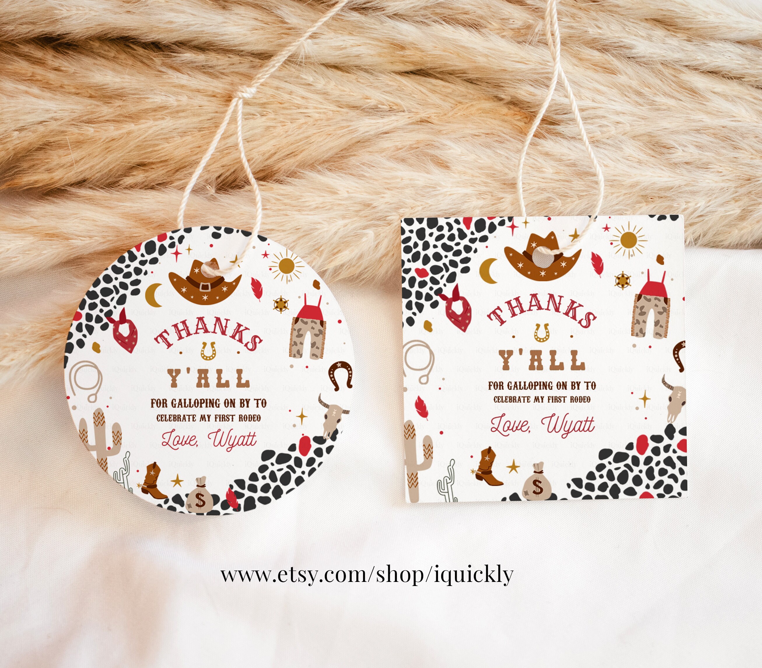 Editable My First Rodeo Birthday Favor Tags Cowboy 1st Birthday Thank ...