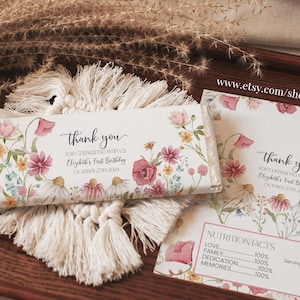 Wildflower Birthday Candy bar wrapper Editable First Floral Garden Chocolate Wrapper Printable Template Digital Download BI201