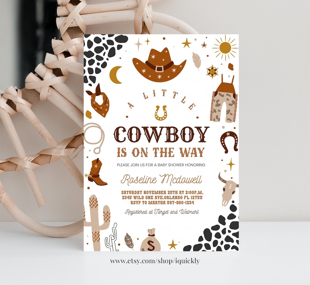 Editable Cowboy Baby Shower Invitation Country Western Wild West Boy ...