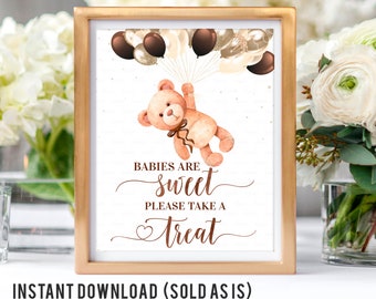 Teddy Bear Baby Shower Take A Treat Sign Babies are Sweet Please take a Treat Sign, Bear Baby Shower Sign Printable Digital Instant Download