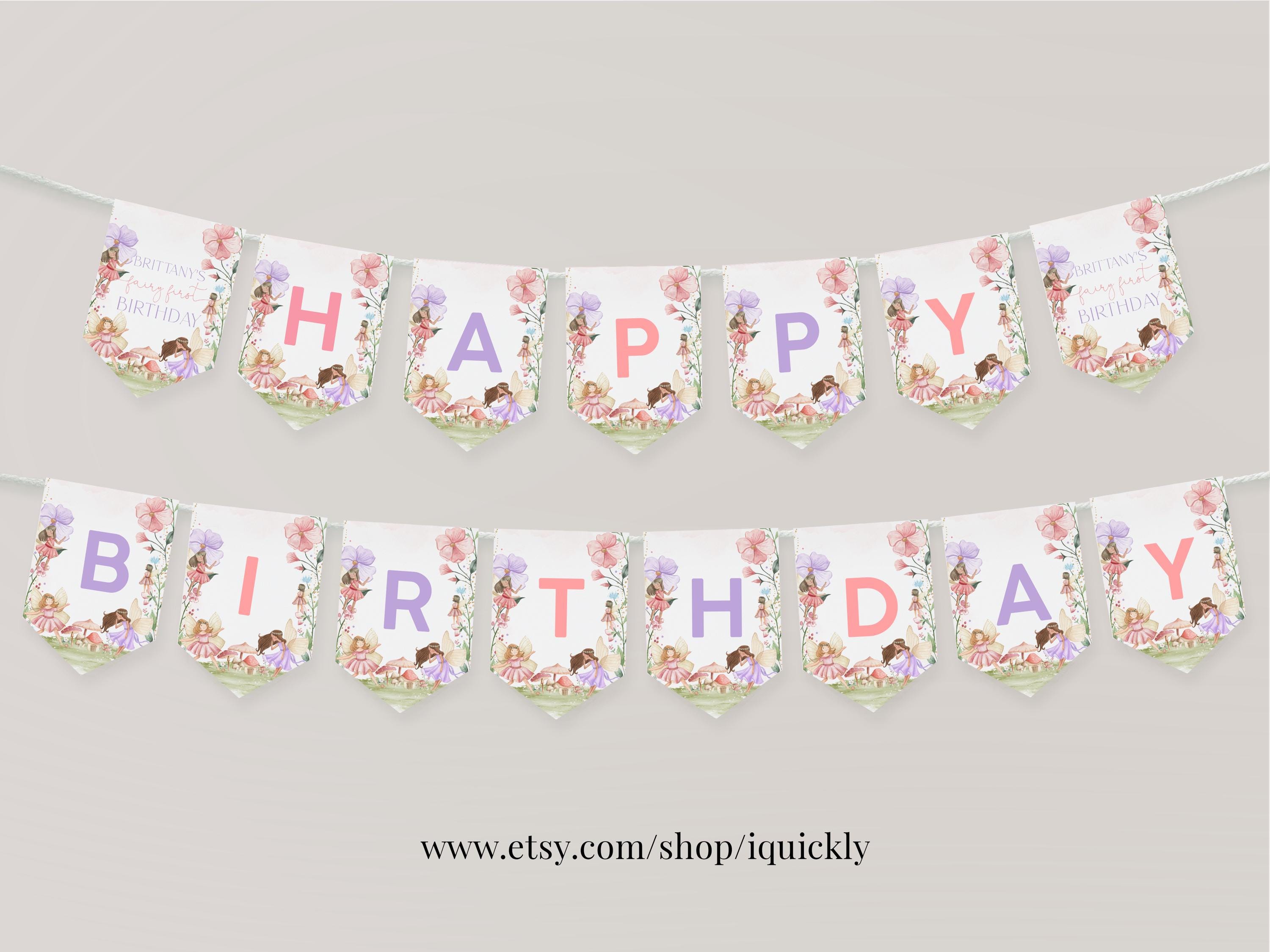 Mocsicka Fairy Geburtstag Hintergrundbanner – Rosa, 180x100 Cm – Fee & Zauberwald-Motiv – Polyester, Wasserdicht & Wiederverwendbar – Inkl. Schnur