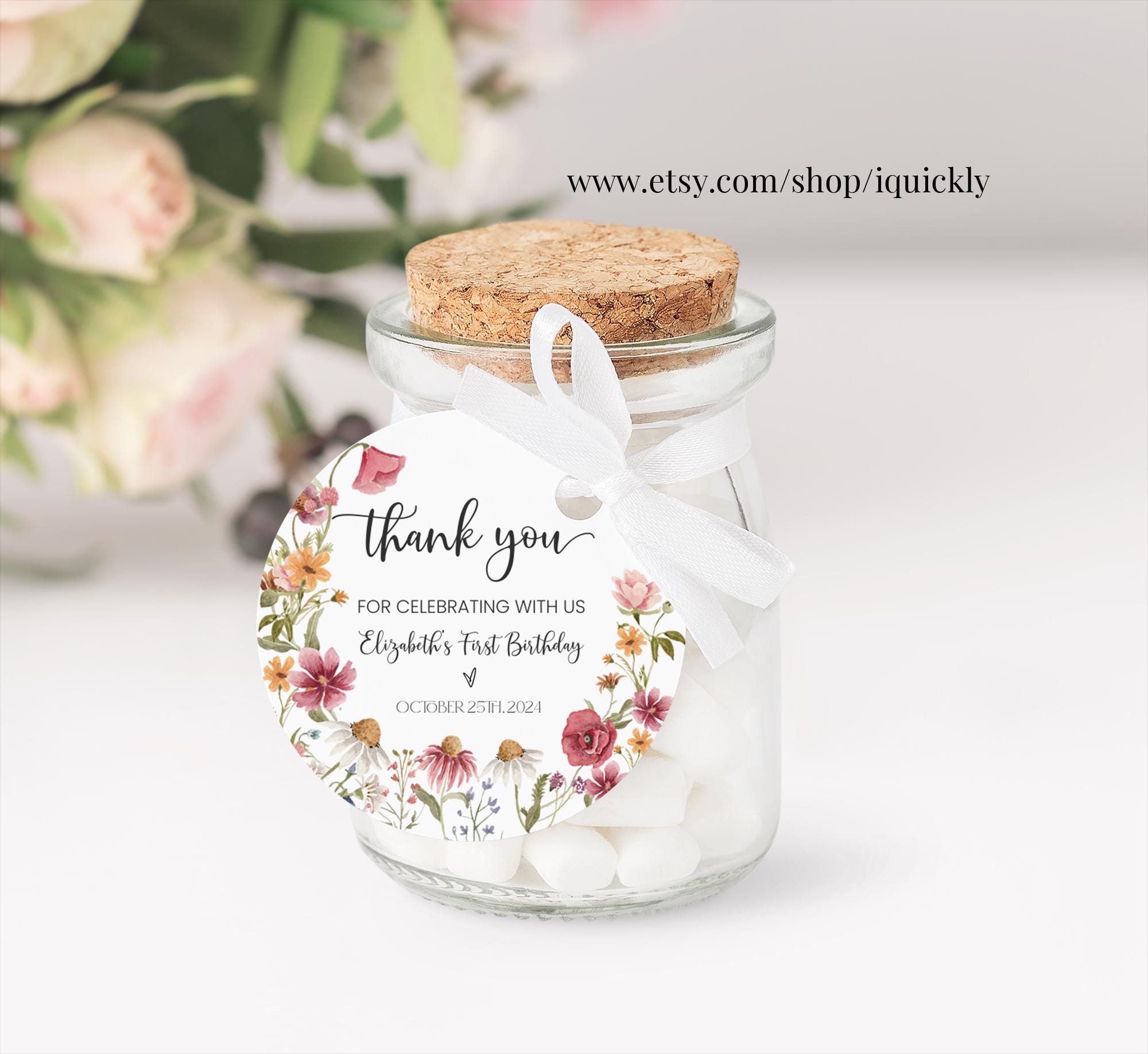 Wildflower Birthday Favor tags Editable Garden Thank you tags Floral Gits tags Baby in bloom Printable Template Digital BI201