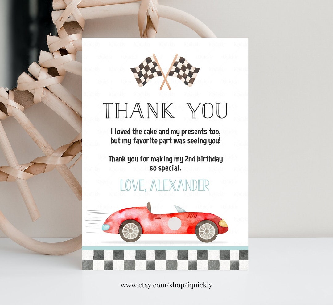 Editable TWO Fast Birthday Thank You Card Racecar 2nd Birthday Note Car ...