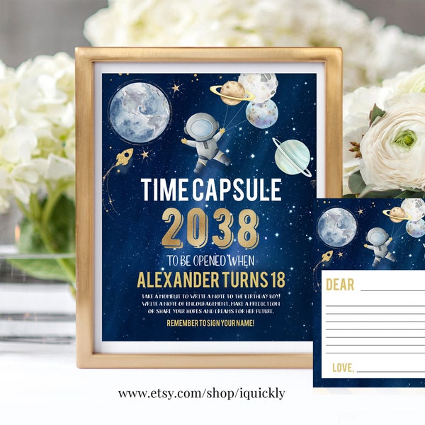 EDITABLE Outer space Time Capsule Matching Note Cards First trip around the sun Astronaut Galaxy Instant download template FT104