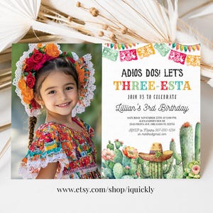 Three esta birthday invitation Editable three esta invite fiesta 3rd birthday Mexican Taco Cactus Cinco de Mayo Template  Digital FIE05