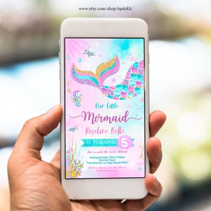 Editable Mermaid Electronic Birthday Invitation Mermaid Invite Under the Sea Birthday Party Printable template Digital Instant Download M1 image 1