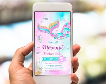 Editable Mermaid Electronic Birthday Invitation Mermaid Invite Under the Sea Birthday Party Printable template Digital Instant Download M1
