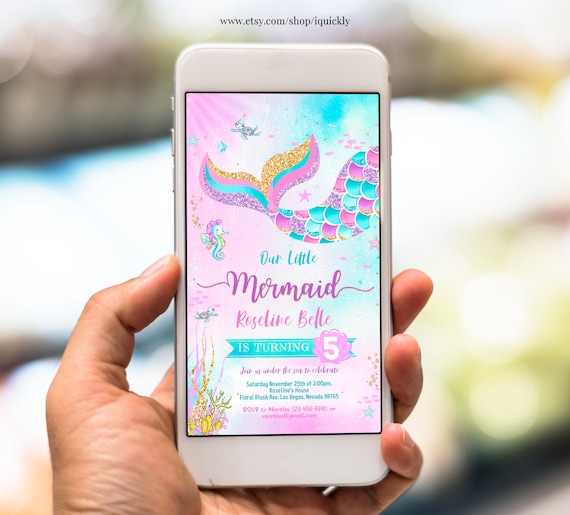 Editable Mermaid Electronic Birthday Invitation Mermaid Invite Under the Sea Birthday Party Printable template Digital Instant Download Il_570xn