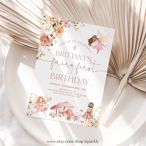 Fairy First Birthday Invitation Editable Fairy 1st Birthday Invite Garden Party Printable Magical Wildflower Template Digital Download