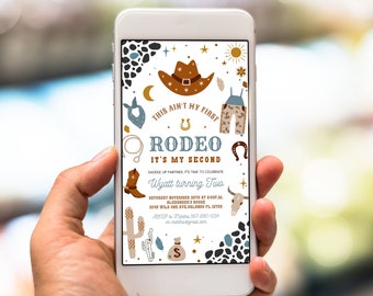 Editable My Second Rodeo Electronic Invitation Cowboy Birthday Invite Wild West Mobile invitation Ranch Template Printable Instant Download