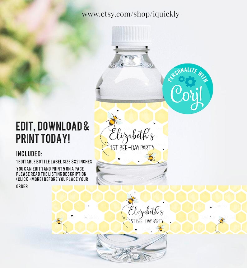 Editable Bee Bottle Label Girl Honey Bee Water Bottle Labels Etsy