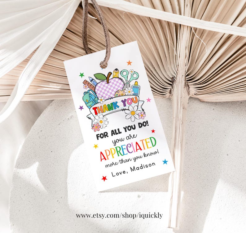 Teacher Appreciation Gift Tags Template: Editable Thank You School ...