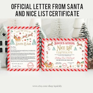 Official Letter from Santa Claus Nice List Certificate Bundle North Pole Mail Christmas Eve Box Editable Printable Download