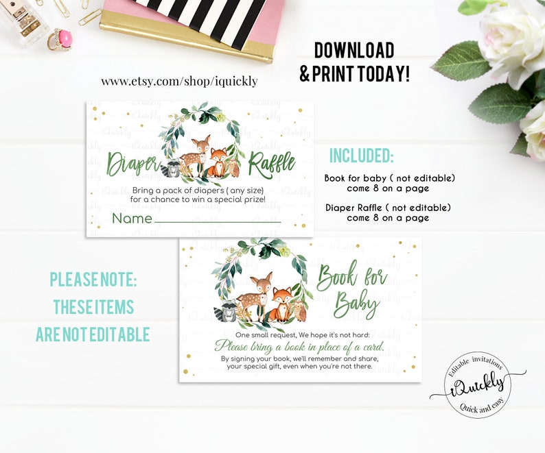 Woodland Baby Shower Favor tags EDITABLE, Gender Neutral, woodland animals Thank you tags, Gift tags Woodland Theme Invites Instant download image 4