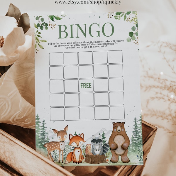 Woodland Baby Shower Games Bingo Gender Neutral Woodland creatures animals Theme Template Instant download