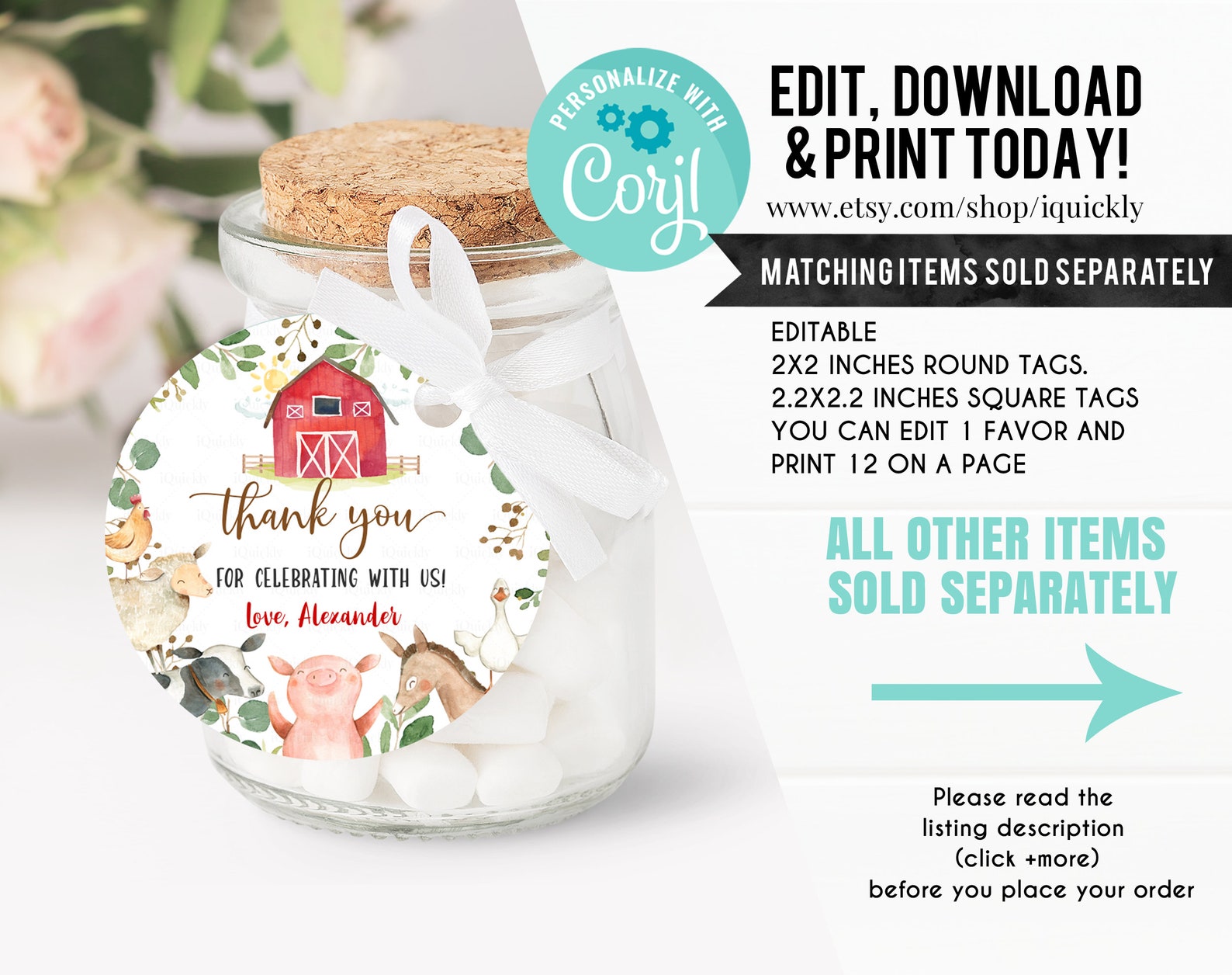 EDITABLE Farm Thank You Card Barnyard First Birthday Note | Etsy