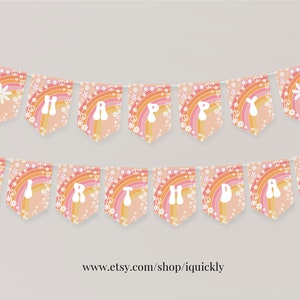 Editable Happy Birthday Banner Groovy Daisy Birthday Girl Party Decorations Instant Download Printable Digital G202