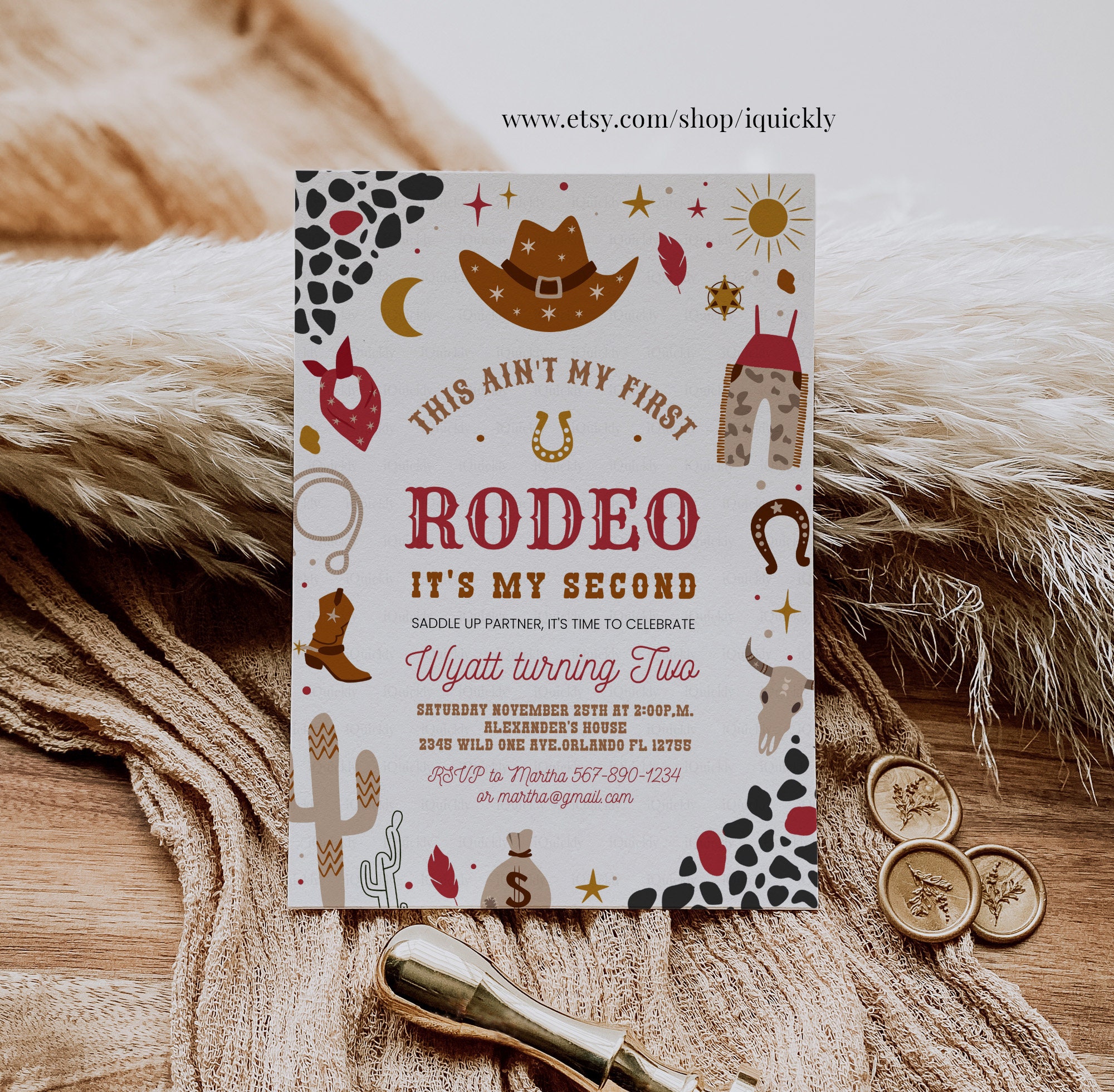 Editable My Second Rodeo Invitation Cowboy Birthday Invite Wild West ...