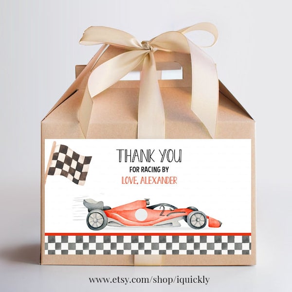 Bearbeitbare Zwei schnelle Geburtstagspartybevorzugung, Box Label Printables Racecar Party Geschenkbox Etiketten Rennauto Vintage Vorlagen Sofortiger Download FA02