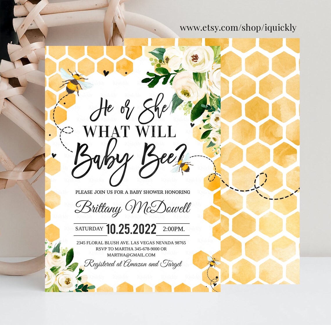 Editable Bee Gender Reveal Invitation What Will Baby Bee - Etsy