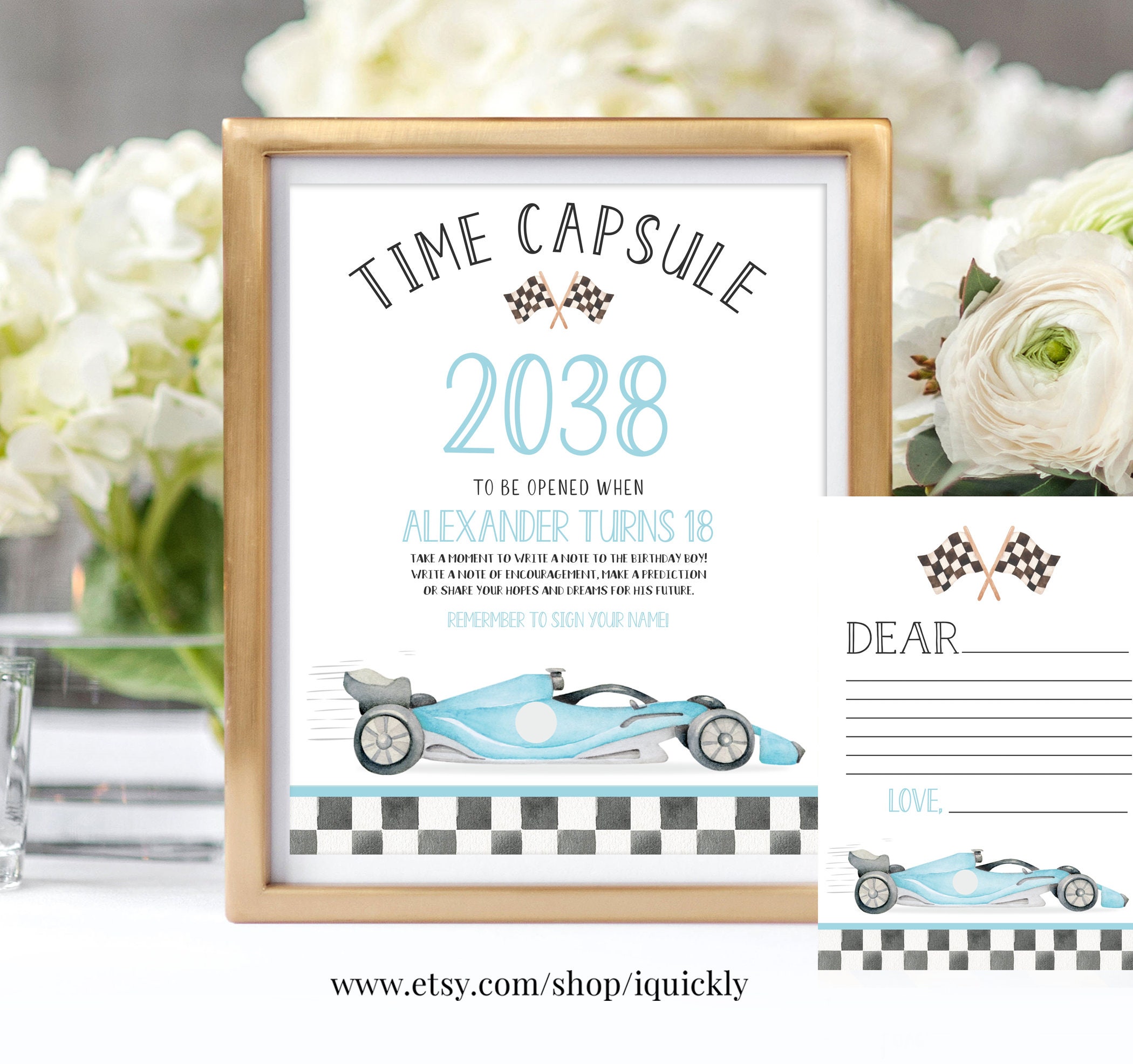 Car Racing Timezone Card EDITABLE Fast One Time Capsule Matching Note Cards Race Car Capsule ...