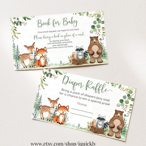 Woodland Baby Shower Diaper Raffle Book for Baby Gender Neutral woodland animals Bring a book Digital Woodland Theme Instant download