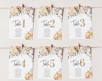 Fall in Love Seating Chart Cards Template Editable table seat card Fall Pumpkin Floral Printable Template Digital Download FAL109