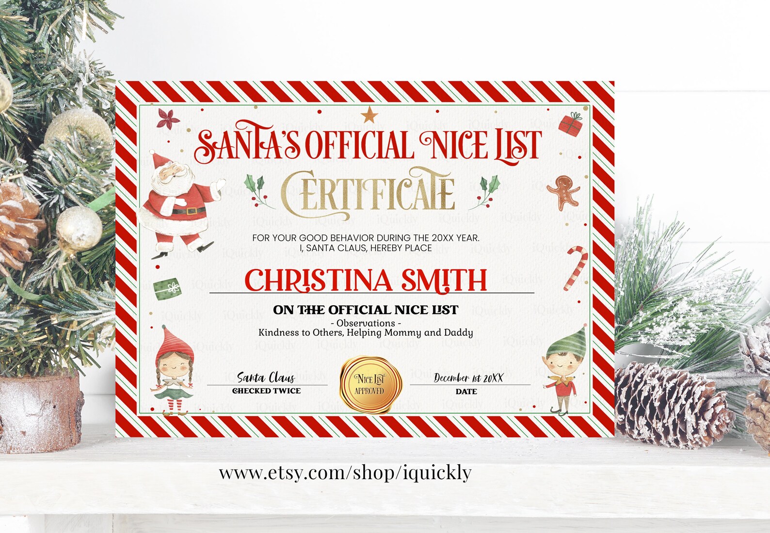 Editable Santa Claus Official Nice List Certificate Letter From Desk ...