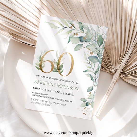 60th birthday Invitation Editable Brunch Invitation 60th birthday invite for her Adult Birthday printable template Digital Download