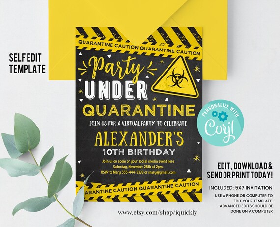Editable Quarantine Birthday Party Invitation Virtual Birthday