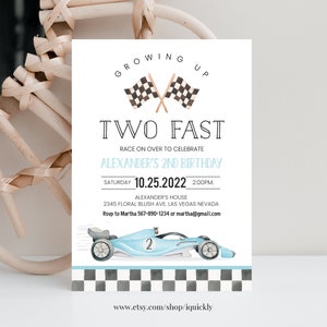 Editable TWO Fast Birthday Invitation Race Car 2nd Birthday Invite Racing Car Vintage Racecar Printable Template Instant Download FA06