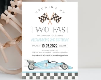 Editable TWO Fast Birthday Invitation Race Car 2nd Birthday Invite Racing Car Vintage Racecar Printable Template Instant Download FA06