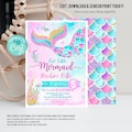 Editable Mermaid Birthday Invitation, Mermaid Invite, Under the Sea Birthday Party, Printable template Digital Instant Download M1