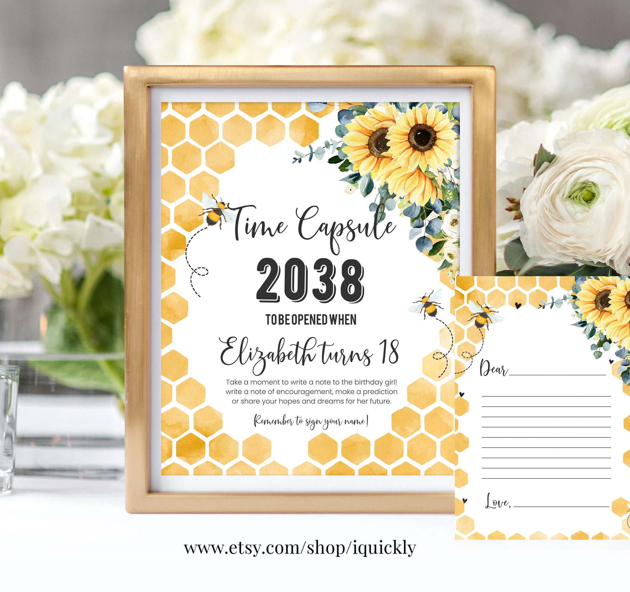 EDITABLE Bee Time Capsule Matching Note Cards First Birthday Honey Bee Party 1st Birthday Time Capsule Instant download template Printable