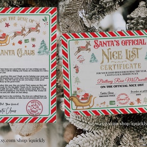 Carta oficial EDITABLE a Sanata Claus y paquete de certificado oficial de la Lista de Niza Correo del Polo Norte Caja de Nochebuena Descarga instantánea
