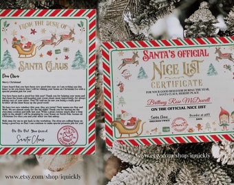 Carta oficial EDITÁVEL para Sanata Claus e pacote oficial de certificados de lista agradável Pólo Norte Correio Caixa de Véspera de Natal Download instantâneo