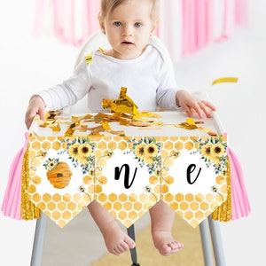 EDITABLE Bee High Chair Banner Birthday Honey Bee Party 1st bunting banner So sweet to bee one Highchair Templates Instant download BEE013