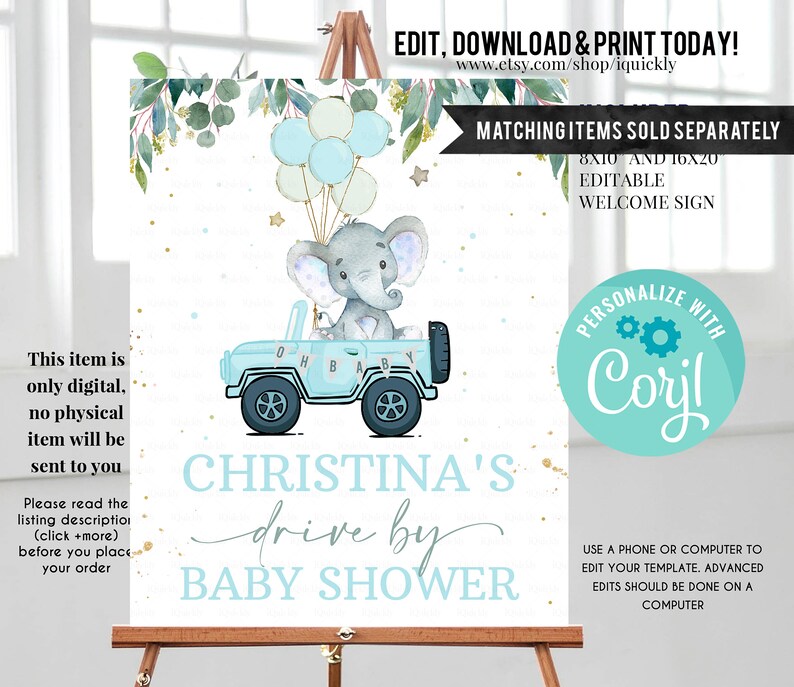 Editable Drive by Baby Shower Favor Tag Elephant Drive Through Etsy