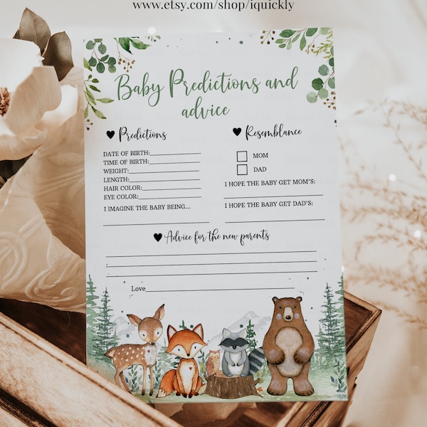 Woodland Baby Shower Games Predictions and advice Gender Neutral Woodland creatures animals Theme Template Instant download