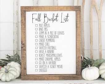 Fall Bucket List Wood Sign: Rustic Farmhouse Decor