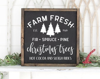 Farm Fresh Christmas Trees Wood Sign: Rustic Farmhouse Decor